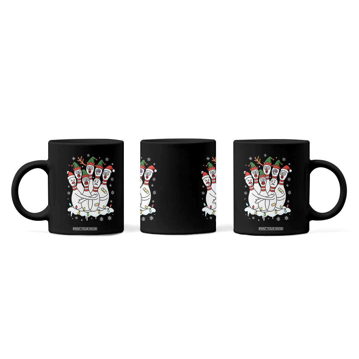 Funny Scared Cartoon Christmas Bowling Pins Coffee Mug - Print Your Wear