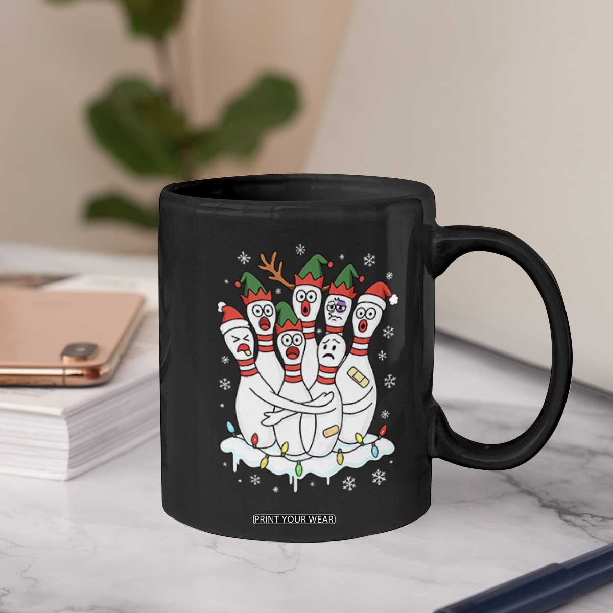 Funny Scared Cartoon Christmas Bowling Pins Coffee Mug - Print Your Wear
