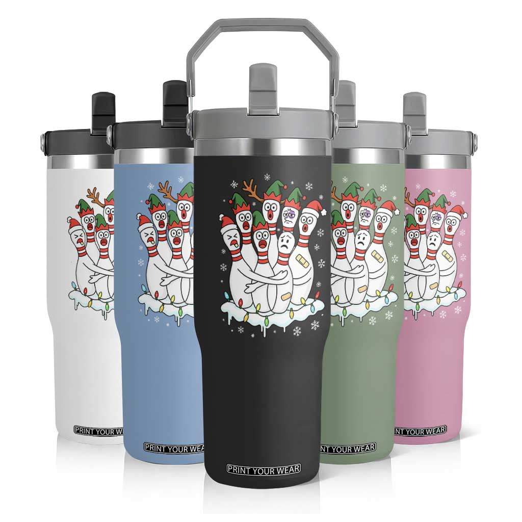 Funny Scared Cartoon Christmas Bowling Pins Flip Straw Tumbler TS11 Print Your Wear