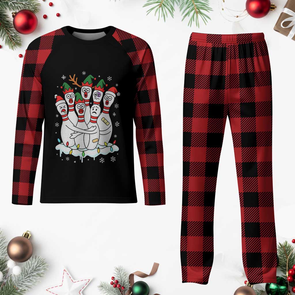 Funny Scared Cartoon Christmas Bowling Pins Plaid Pajama Set TS11 Buffalo Plaid Print Your Wear