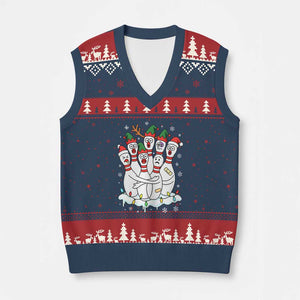 Funny Scared Cartoon Xmas Bowling Pins V-Neck Knit Sweater Vest TS11 Navy Red Print Your Wear