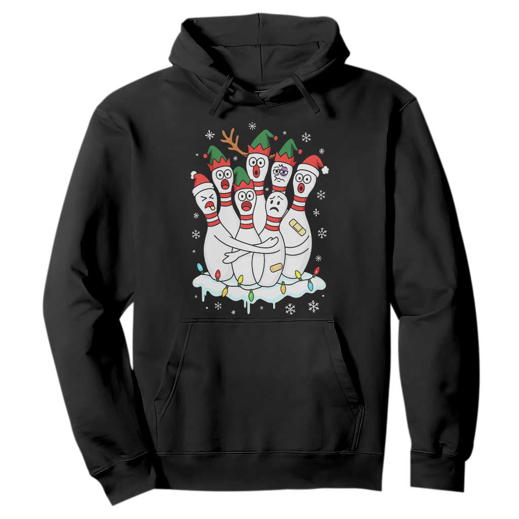 Funny Scared Cartoon Christmas Bowling Pins Hoodie TS11 Black Print Your Wear
