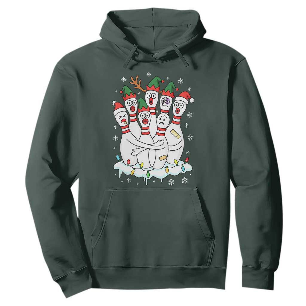 Funny Scared Cartoon Christmas Bowling Pins Hoodie TS11 Dark Forest Green Print Your Wear