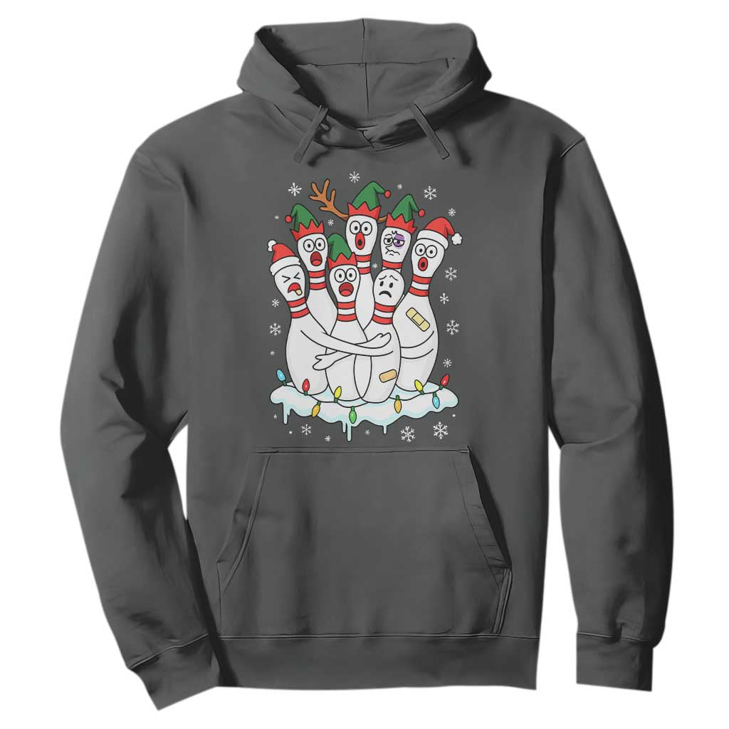 Funny Scared Cartoon Christmas Bowling Pins Hoodie TS11 Dark Heather Print Your Wear