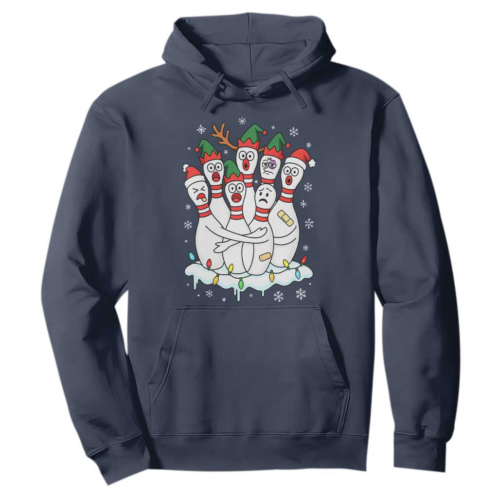 Funny Scared Cartoon Christmas Bowling Pins Hoodie TS11 Navy Print Your Wear