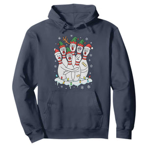 Funny Scared Cartoon Christmas Bowling Pins Hoodie TS11 Navy Print Your Wear