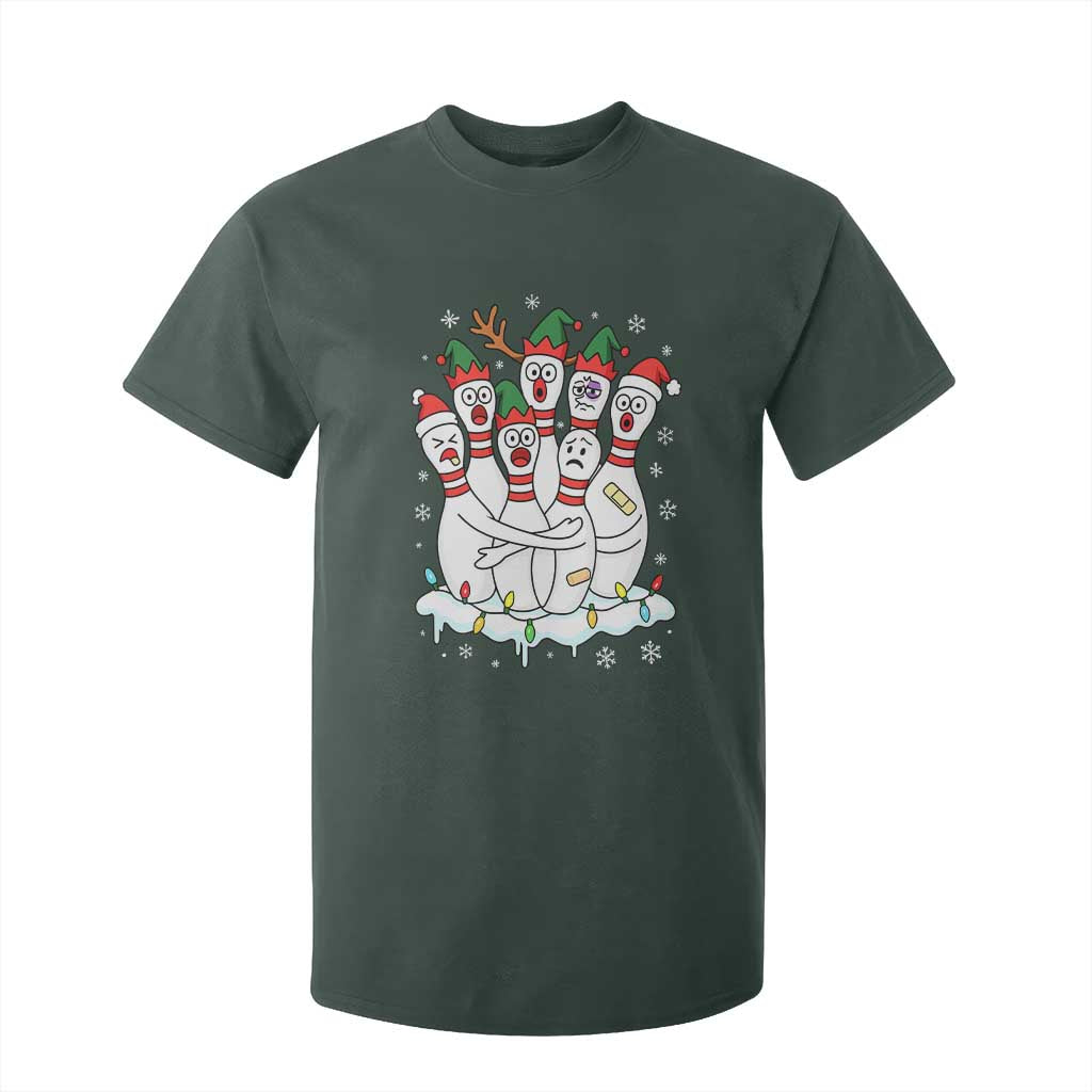 Funny Scared Cartoon Christmas Bowling Pins T Shirt For Kid TS11 Dark Forest Green Print Your Wear