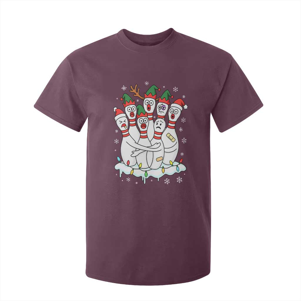 Funny Scared Cartoon Christmas Bowling Pins T Shirt For Kid TS11 Maroon Print Your Wear