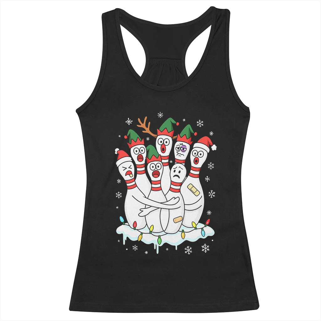 Funny Scared Cartoon Christmas Bowling Pins Racerback Tank Top TS11 Black Print Your Wear