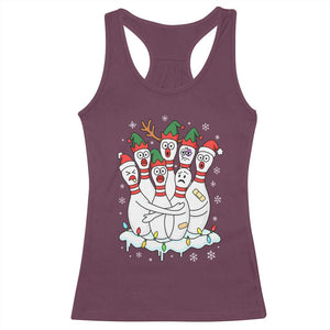 Funny Scared Cartoon Christmas Bowling Pins Racerback Tank Top TS11 Maroon Print Your Wear