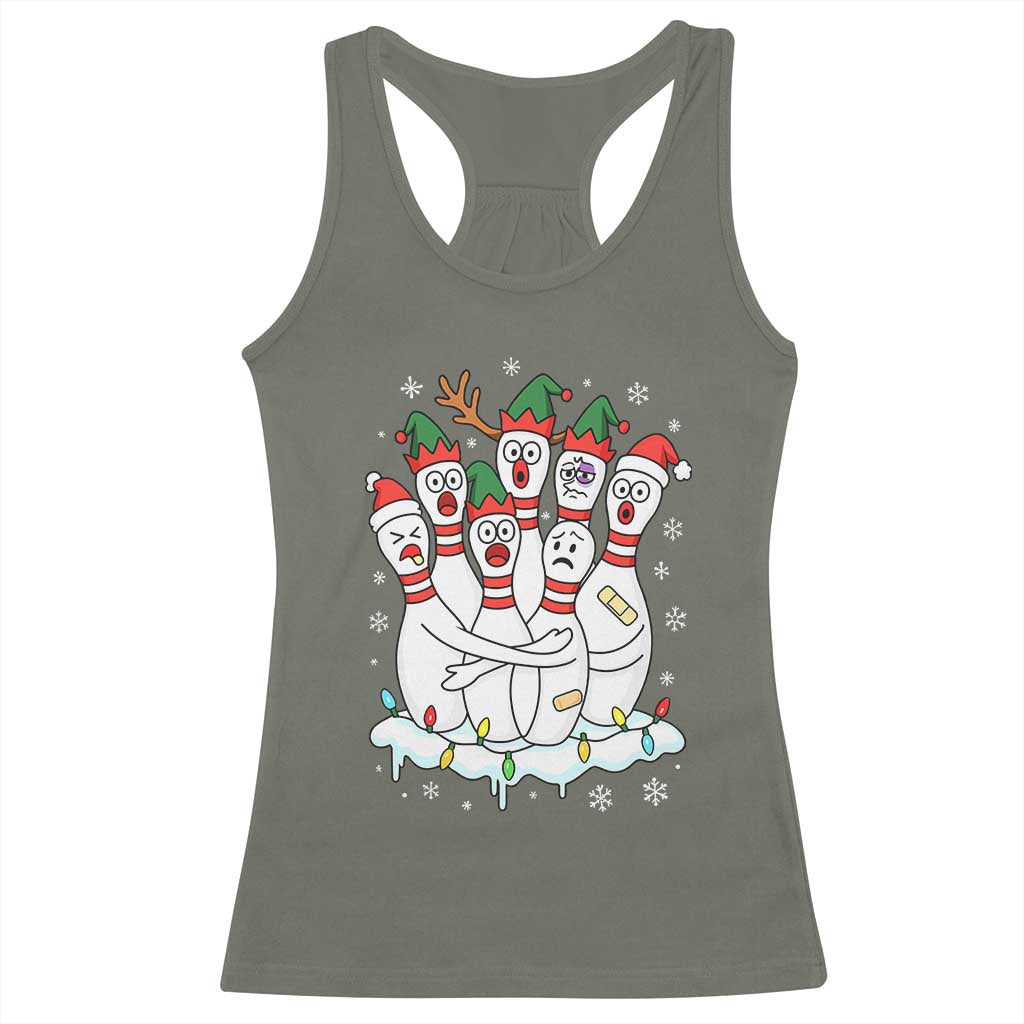 Funny Scared Cartoon Christmas Bowling Pins Racerback Tank Top TS11 Military Green Print Your Wear