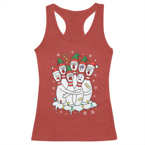 Funny Scared Cartoon Christmas Bowling Pins Racerback Tank Top TS11 Red Print Your Wear