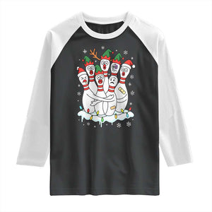 Funny Scared Cartoon Christmas Bowling Pins Raglan Shirt TS11 Black White Print Your Wear