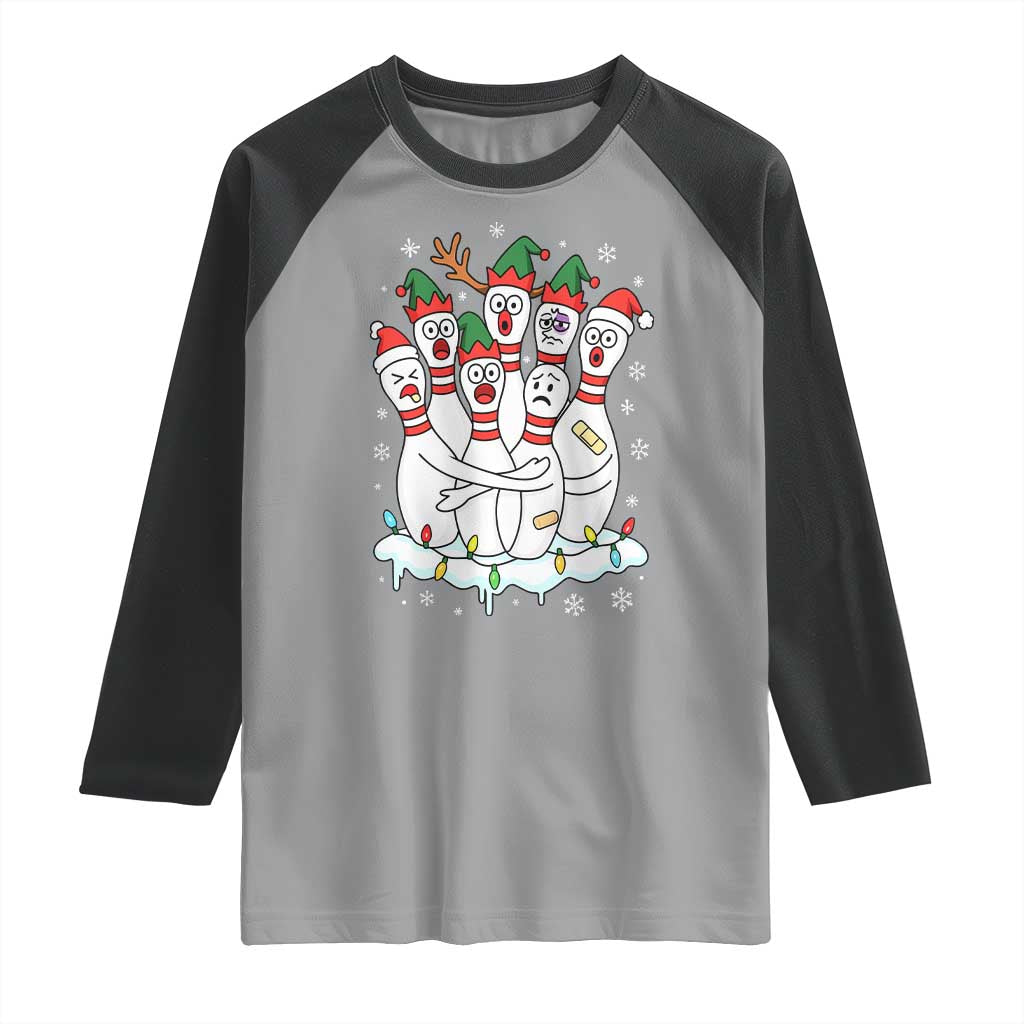 Funny Scared Cartoon Christmas Bowling Pins Raglan Shirt TS11 Sport Gray Black Print Your Wear