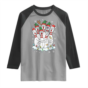 Funny Scared Cartoon Christmas Bowling Pins Raglan Shirt TS11 Sport Gray Black Print Your Wear