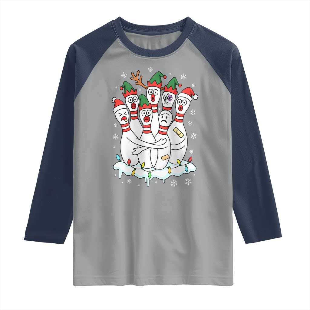 Funny Scared Cartoon Christmas Bowling Pins Raglan Shirt TS11 Sport Gray Navy Print Your Wear
