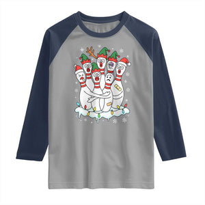 Funny Scared Cartoon Christmas Bowling Pins Raglan Shirt TS11 Sport Gray Navy Print Your Wear