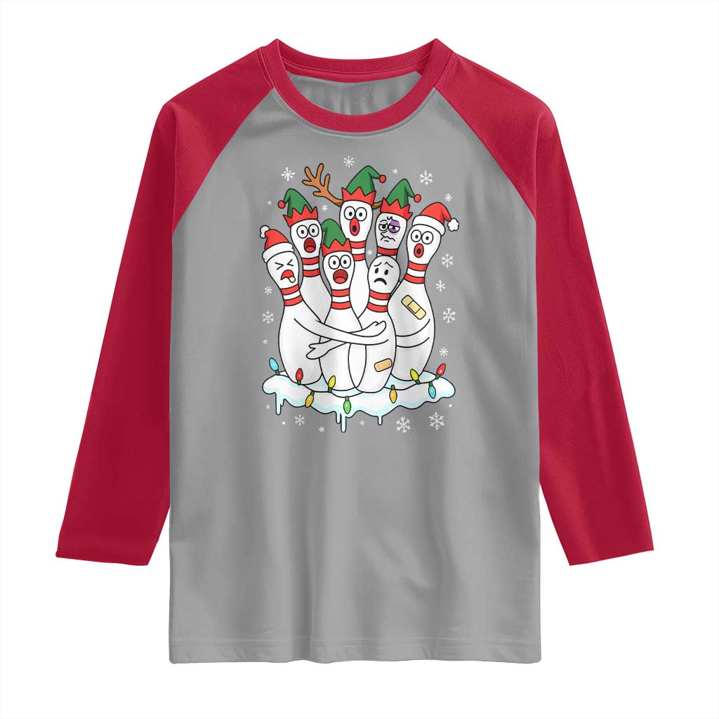 Funny Scared Cartoon Christmas Bowling Pins Raglan Shirt TS11 Sport Gray Red Print Your Wear