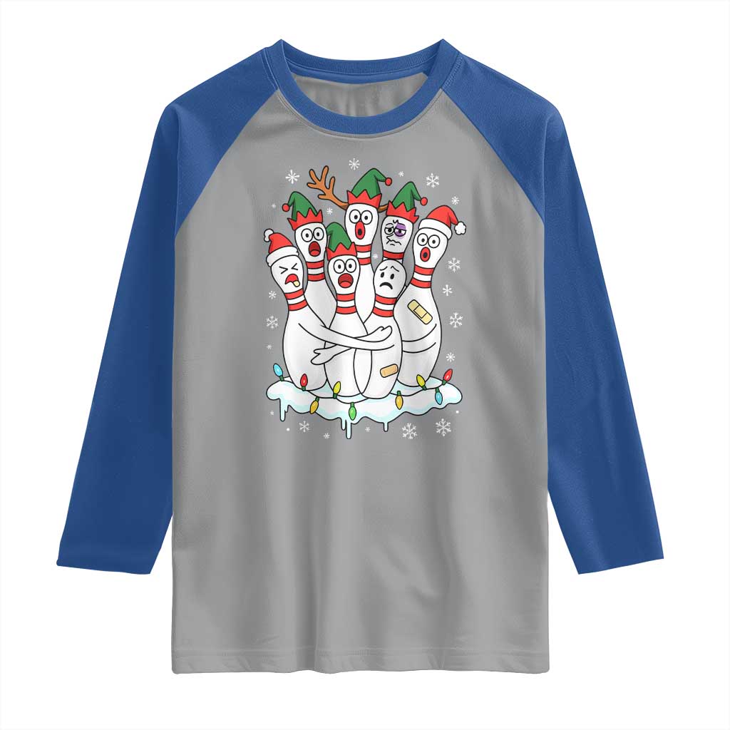 Funny Scared Cartoon Christmas Bowling Pins Raglan Shirt TS11 Sport Gray Royal Print Your Wear