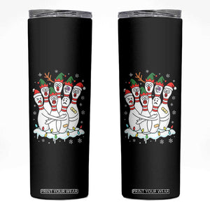 Funny Scared Cartoon Christmas Bowling Pins Skinny Tumbler - Print Your Wear