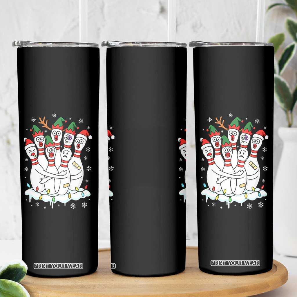 Funny Scared Cartoon Christmas Bowling Pins Skinny Tumbler - Print Your Wear