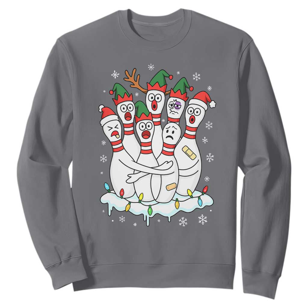 Funny Scared Cartoon Christmas Bowling Pins Sweatshirt TS11 Charcoal Print Your Wear