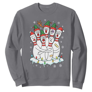 Funny Scared Cartoon Christmas Bowling Pins Sweatshirt TS11 Charcoal Print Your Wear