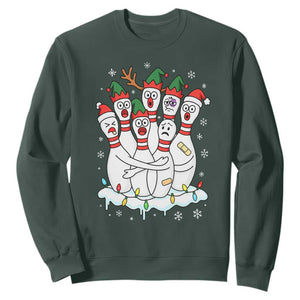 Funny Scared Cartoon Christmas Bowling Pins Sweatshirt TS11 Dark Forest Green Print Your Wear