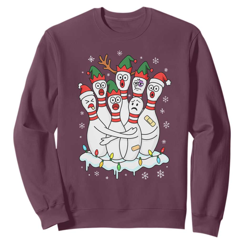 Funny Scared Cartoon Christmas Bowling Pins Sweatshirt TS11 Maroon Print Your Wear