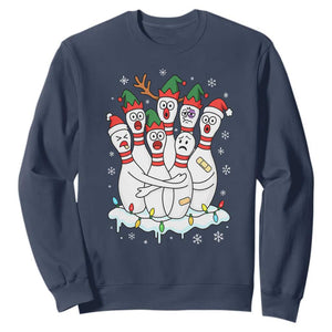 Funny Scared Cartoon Christmas Bowling Pins Sweatshirt TS11 Navy Print Your Wear