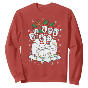 Funny Scared Cartoon Christmas Bowling Pins Sweatshirt TS11 Red Print Your Wear