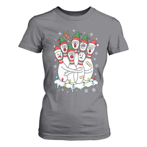 Funny Scared Cartoon Christmas Bowling Pins T Shirt For Women TS11 Charcoal Print Your Wear