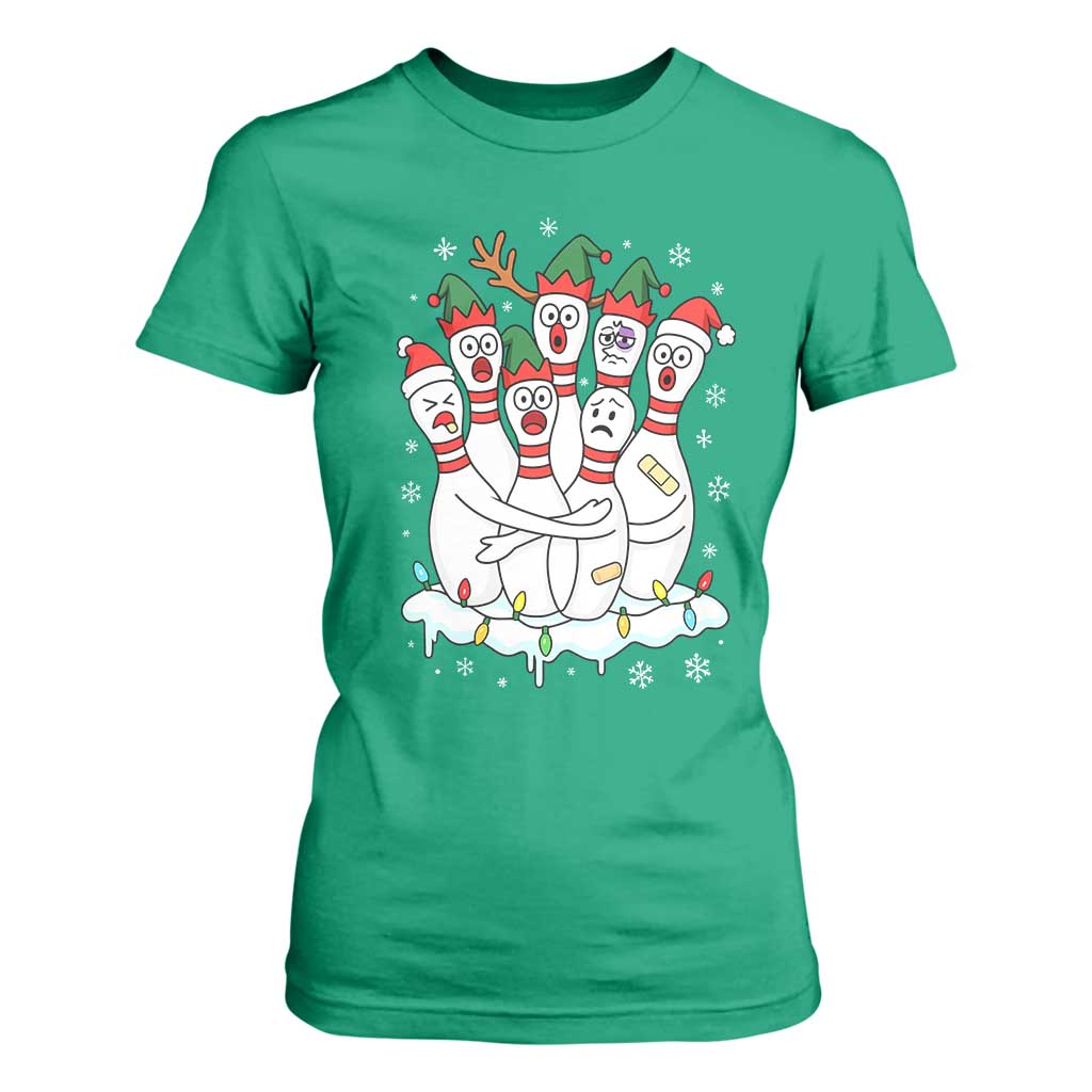 Funny Scared Cartoon Christmas Bowling Pins T Shirt For Women TS11 Irish Green Print Your Wear