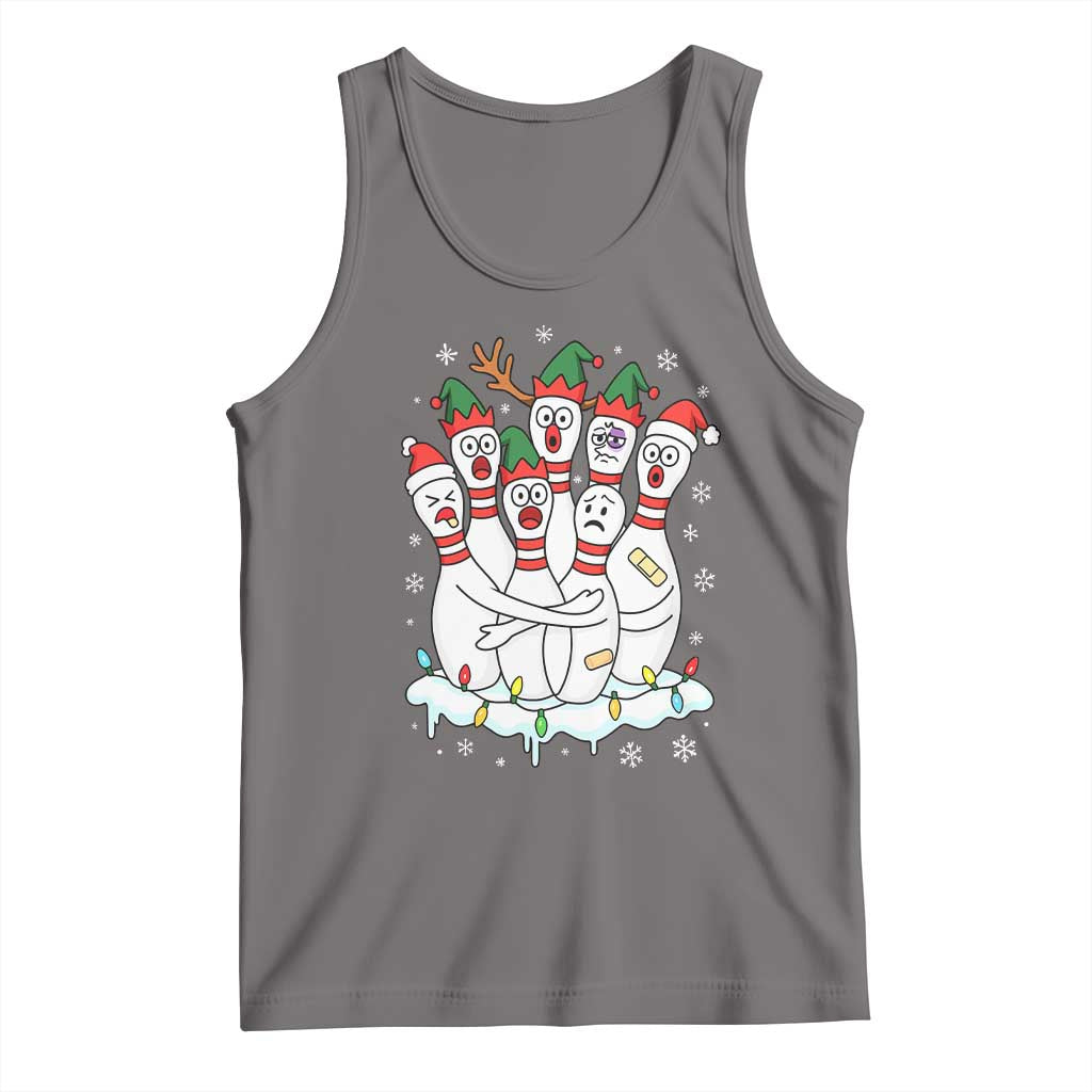 Funny Scared Cartoon Christmas Bowling Pins Tank Top TS11 Deep Heather Print Your Wear