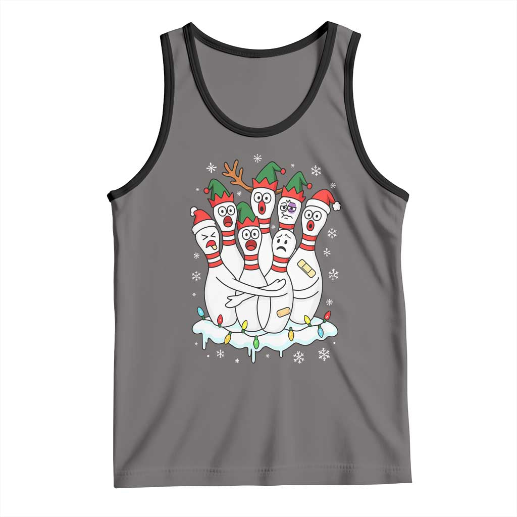 Funny Scared Cartoon Christmas Bowling Pins Tank Top TS11 Deep Heather Black Print Your Wear