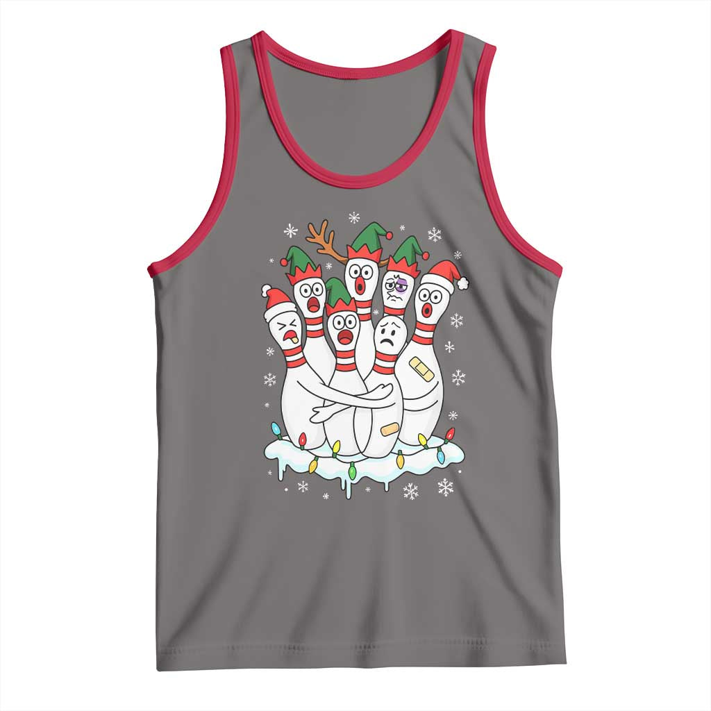 Funny Scared Cartoon Christmas Bowling Pins Tank Top TS11 Deep Heather Red Print Your Wear