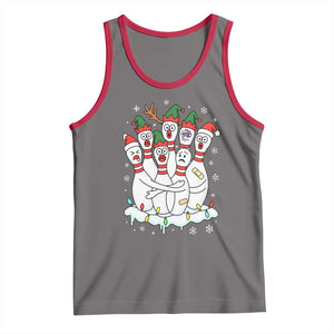 Funny Scared Cartoon Christmas Bowling Pins Tank Top TS11 Deep Heather Red Print Your Wear