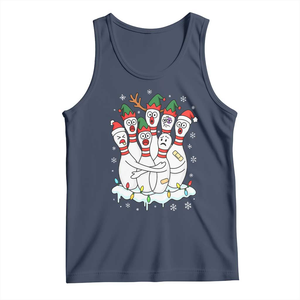 Funny Scared Cartoon Christmas Bowling Pins Tank Top TS11 Navy Print Your Wear