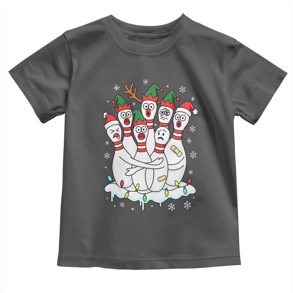 Funny Scared Cartoon Christmas Bowling Pins Toddler T Shirt TS11 Dark Heather Print Your Wear