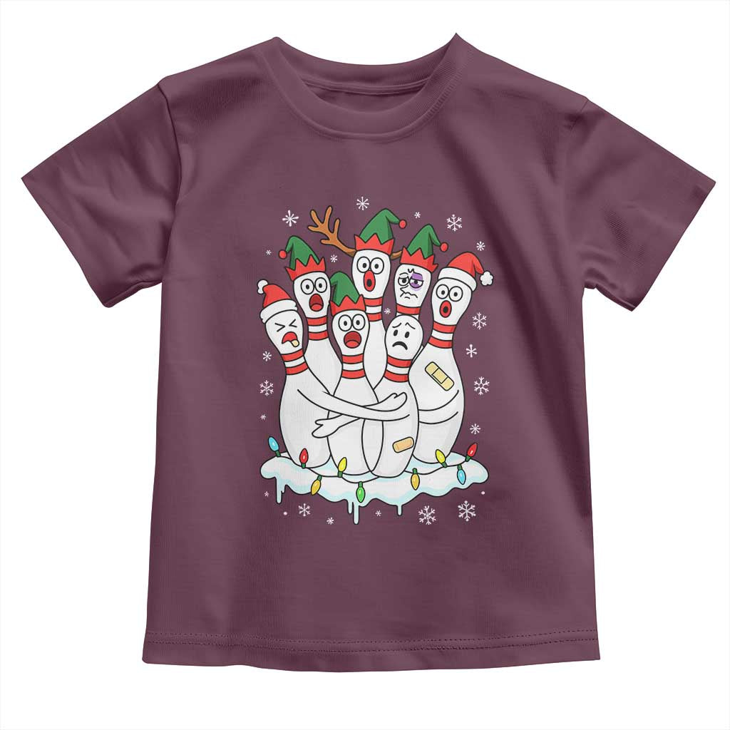 Funny Scared Cartoon Christmas Bowling Pins Toddler T Shirt TS11 Maroon Print Your Wear