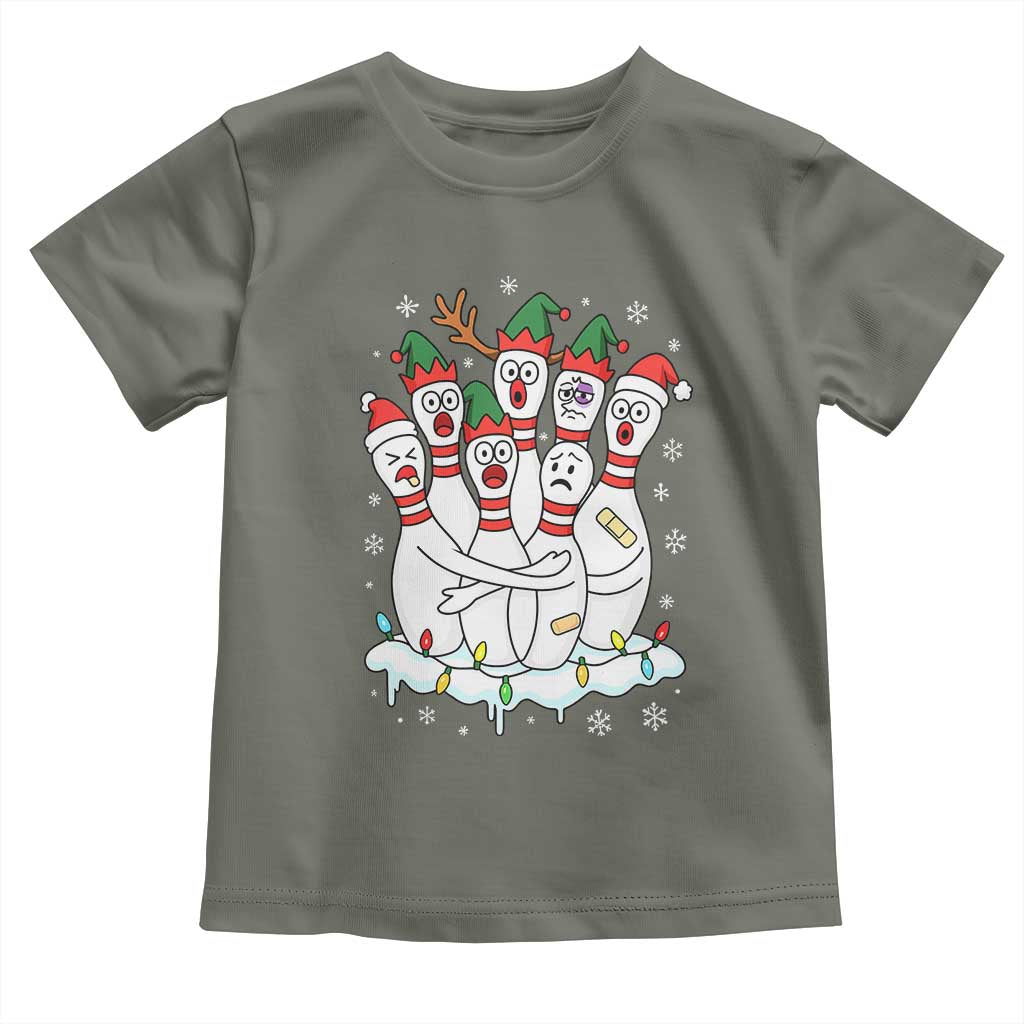 Funny Scared Cartoon Christmas Bowling Pins Toddler T Shirt TS11 Military Green Print Your Wear