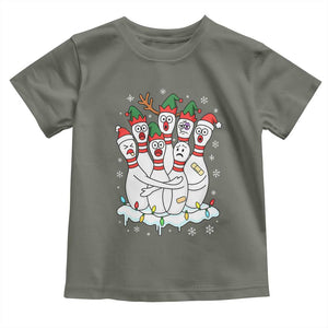 Funny Scared Cartoon Christmas Bowling Pins Toddler T Shirt TS11 Military Green Print Your Wear