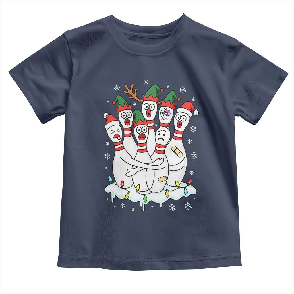 Funny Scared Cartoon Christmas Bowling Pins Toddler T Shirt TS11 Navy Print Your Wear