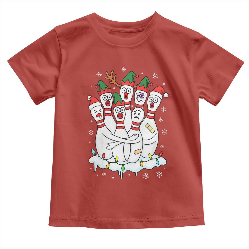 Funny Scared Cartoon Christmas Bowling Pins Toddler T Shirt TS11 Red Print Your Wear