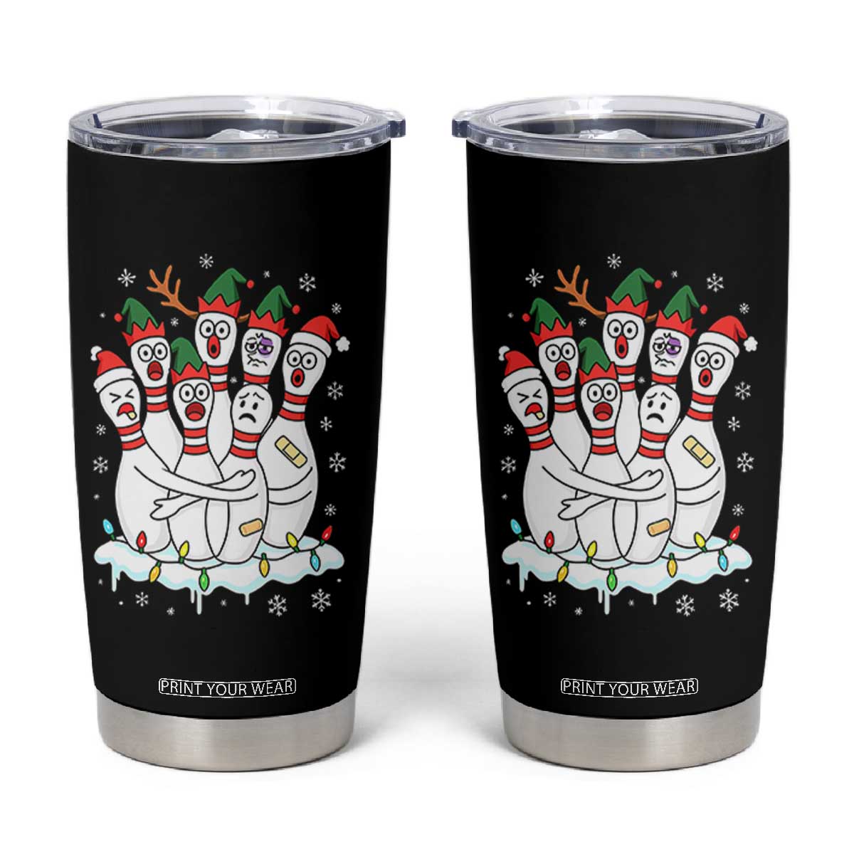 Funny Scared Cartoon Christmas Bowling Pins Tumbler Cup - Print Your Wear