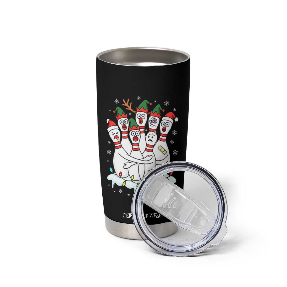 Funny Scared Cartoon Christmas Bowling Pins Tumbler Cup TS11 Print Your Wear