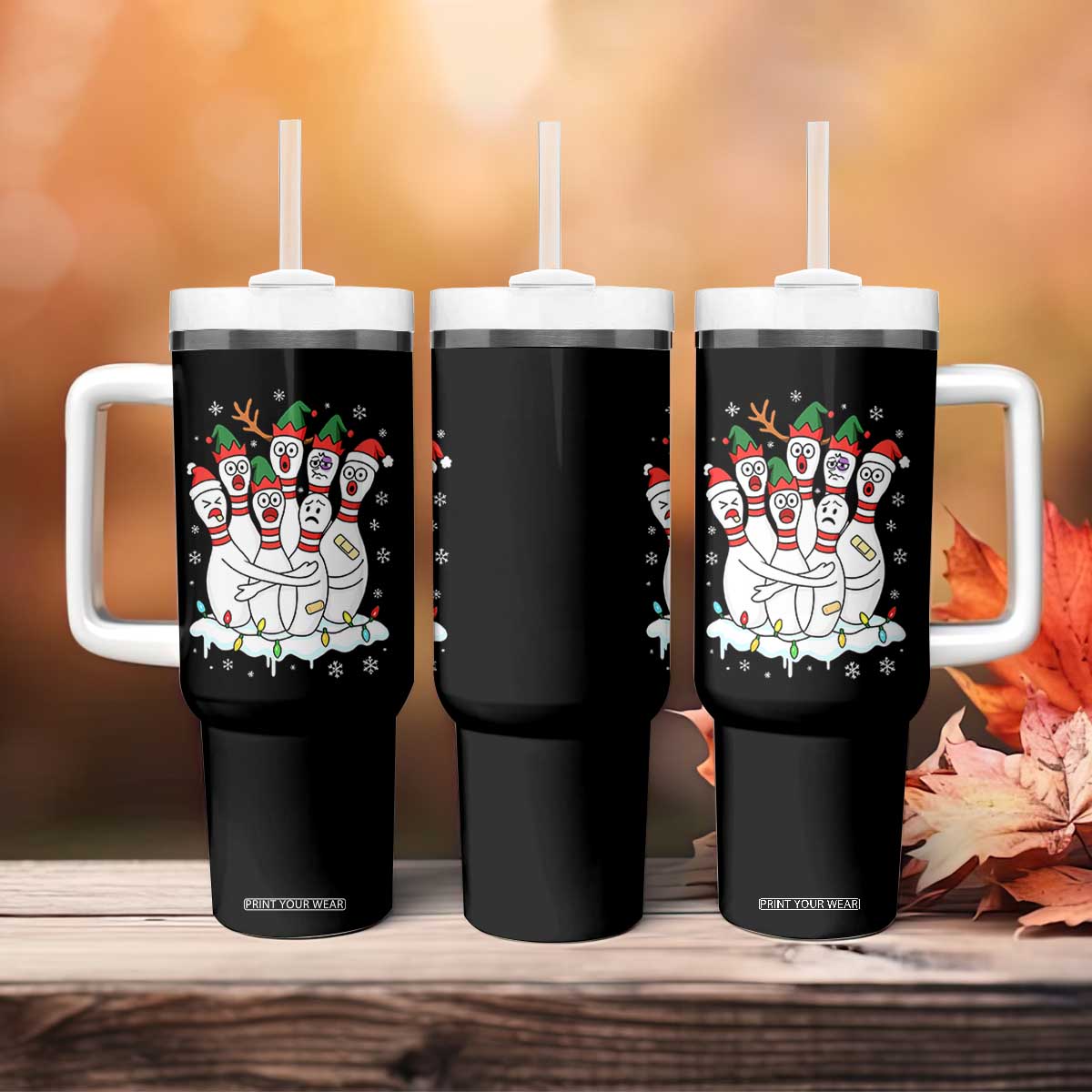 Funny Scared Cartoon Christmas Bowling Pins Tumbler With Handle TS11 Print Your Wear