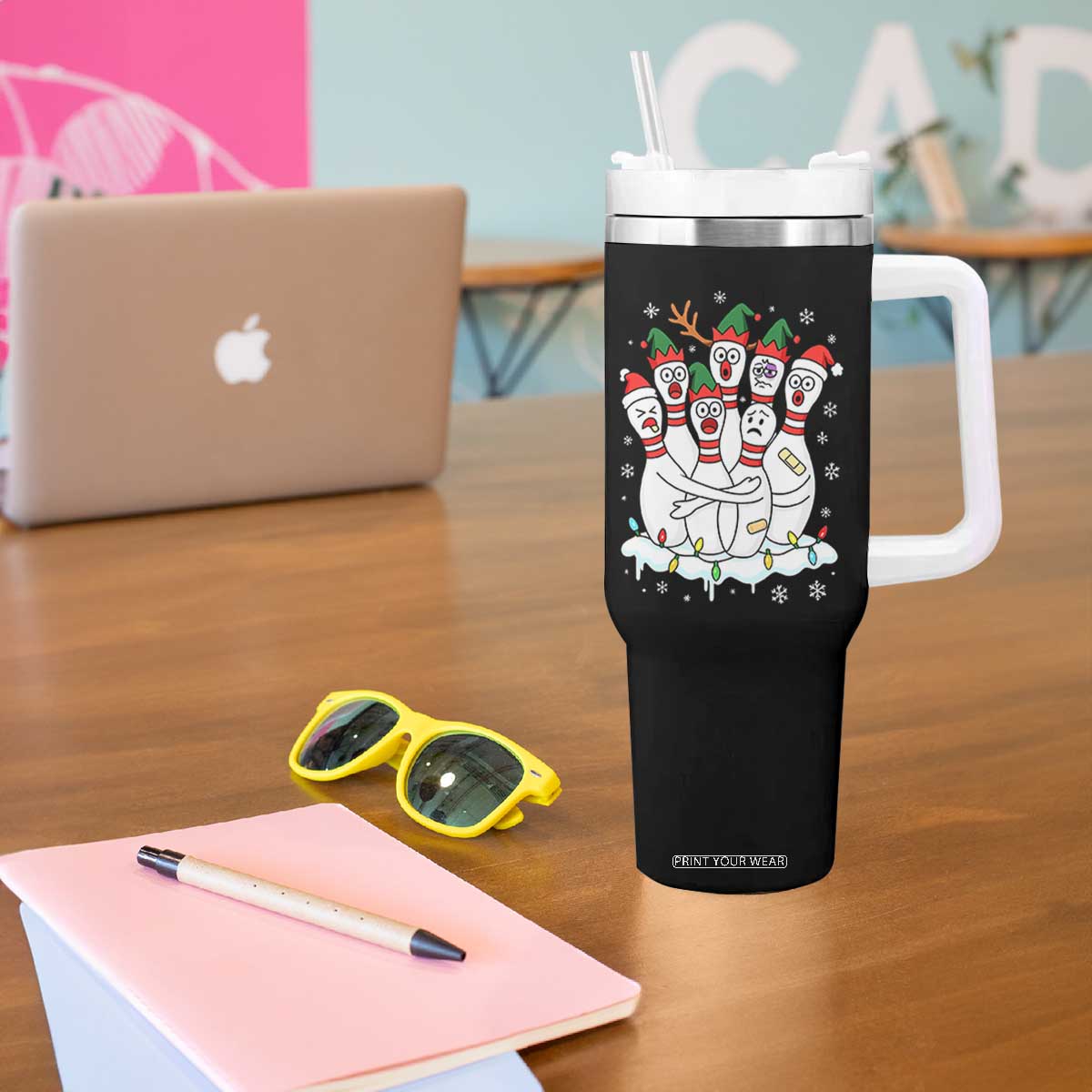 Funny Scared Cartoon Christmas Bowling Pins Tumbler With Handle TS11 Print Your Wear