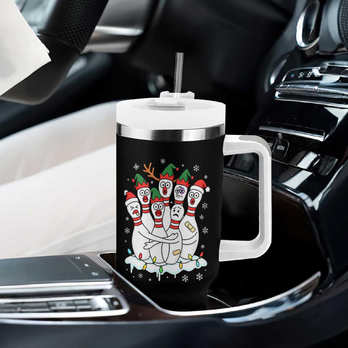 Funny Scared Cartoon Christmas Bowling Pins Tumbler With Handle TS11 Print Your Wear