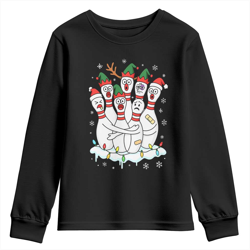 Funny Scared Cartoon Christmas Bowling Pins Youth Sweatshirt TS11 Black Print Your Wear